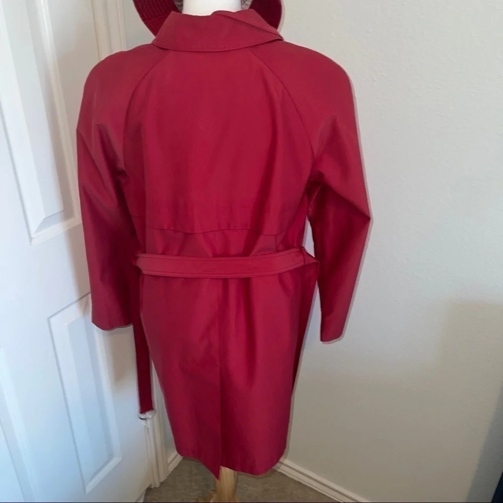 𝅺gallery Red Raincoat Trench Swith Matching Floppy Hat / Plaid Interior - M